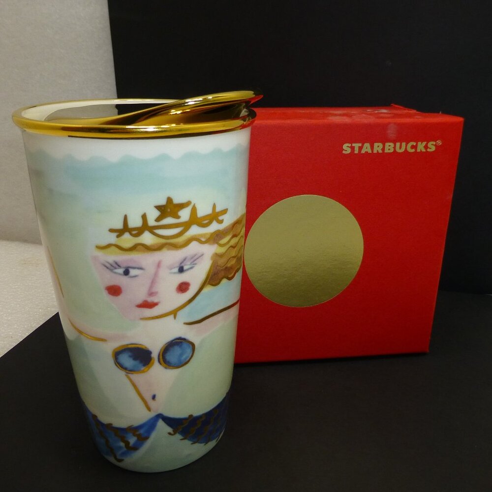 New Starbucks siren water color mermaid ceramic travel mug tumbler cup 2014